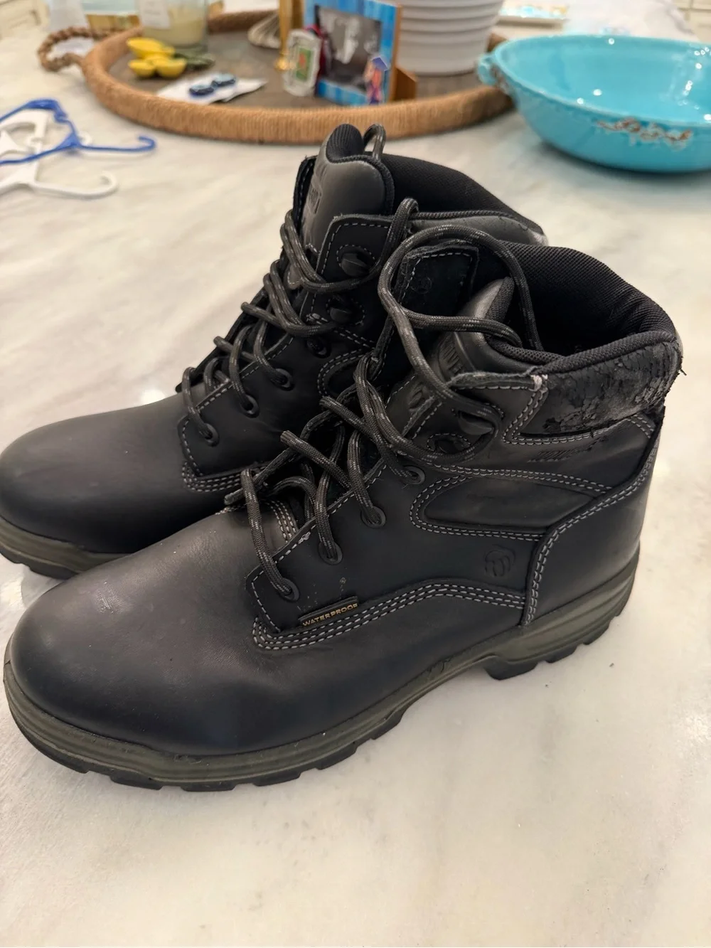 Wolverine Men's Black Leather Work Boots - Lace-Up Safety Boots